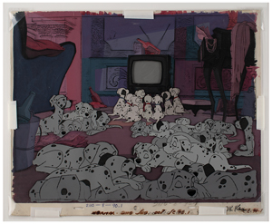 Lot #728 Dalmatian puppies production cels on a key master production background from 101 Dalmatians - Image 2
