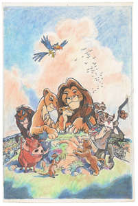 Lot #747 The Lion King characters publicity watercolor painting for The Lion King - Image 1