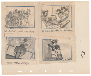 Lot #671 Pinocchio, Lampwick, and Coachman (4) production storyboard drawings from Pinocchio - Image 1
