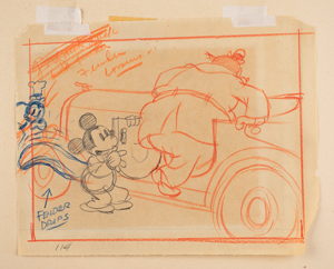 Lot #631 Mickey Mouse, Goofy, and Peg Leg Pete production storyboard drawing from Mickey's Service Station - Image 2