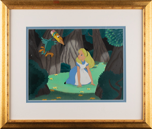 Lot #697 Alice and Pencil Bird production cels on production master background from Alice in Wonderland - Image 2
