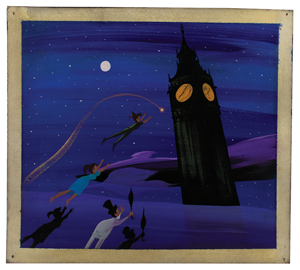 Lot #703 Mary Blair original concept painting of Peter Pan, Tinker Bell, and John and Wendy Darling for Peter Pan