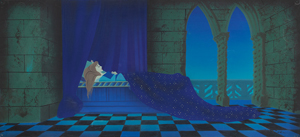 Lot #718 Eyvind Earle concept storyboard painting of Princess Aurora from Sleeping Beauty - Image 1