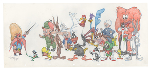 Lot #754 Looney Tunes characters original pan drawing by Virgil Ross - Image 1