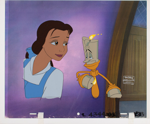 Lot #845 Belle and Lumiere production cels from Beauty and the Beast: Belle's Magical World - Image 1