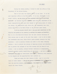Lot #38 John F. Kennedy Historic 3-Page Handwritten Draft for his Speech Announcing his Intention to Run for the Presidency in 1960 - Image 4