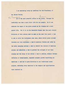 Lot #38 John F. Kennedy Historic 3-Page Handwritten Draft for his Speech Announcing his Intention to Run for the Presidency in 1960 - Image 6