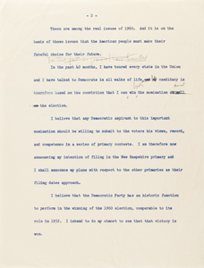 Lot #38 John F. Kennedy Historic 3-Page Handwritten Draft for his Speech Announcing his Intention to Run for the Presidency in 1960 - Image 7