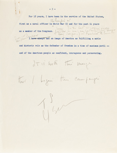 Lot #38 John F. Kennedy Historic 3-Page Handwritten Draft for his Speech Announcing his Intention to Run for the Presidency in 1960 - Image 8
