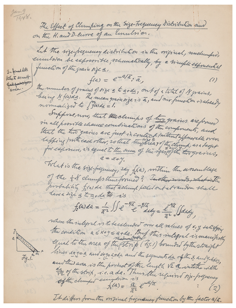 Lot #4048 Ludwik Silberstein Autograph Manuscript Signed: 'The Effect of Clumping on the Size-Frequency Distribution and on the H. and D. Curve of an Emulsion'