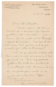 Lot #4025 Bertrand Russell Autograph Letter Signed on Geometry (March 12, 1918)