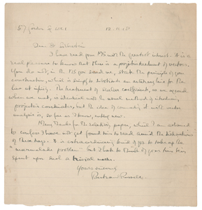 Lot #4026 Bertrand Russell Autograph Letter Signed on a Mathematical Manuscript (November 12, 1918)