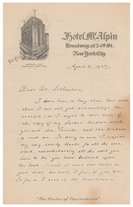 Lot #4024 Hendrik Antoon Lorentz Autograph Letter Signed on Silberstein's Leiden Lectures Translation (April 2, 1927)