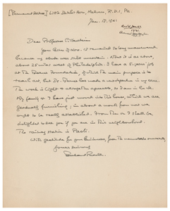 Lot #4027 Bertrand Russell Autograph Letter Signed on the Barnes Foundation (January 18, 1941) - Image 1
