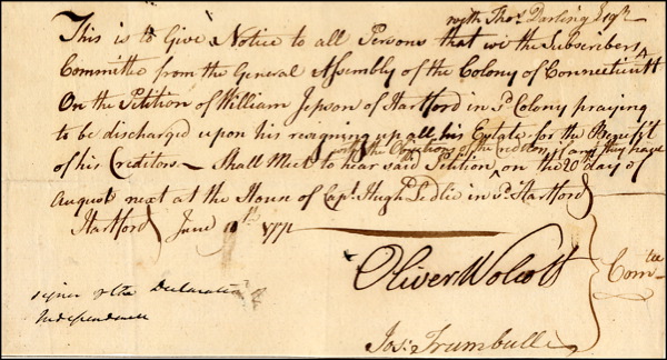 Lot #204 Declaration of Independence: Wolcott,