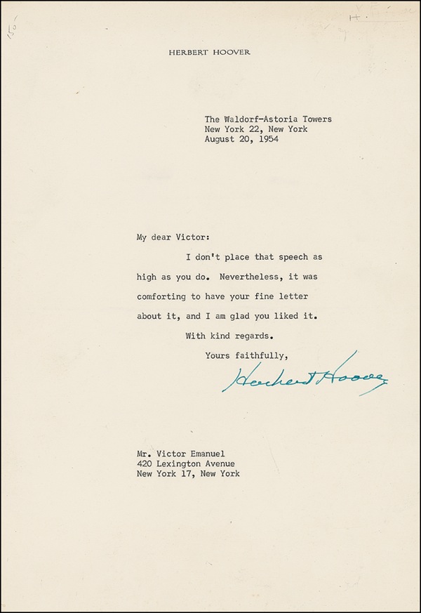 Lot #145 Harry S. Truman and Herbert Hoover - Image 1