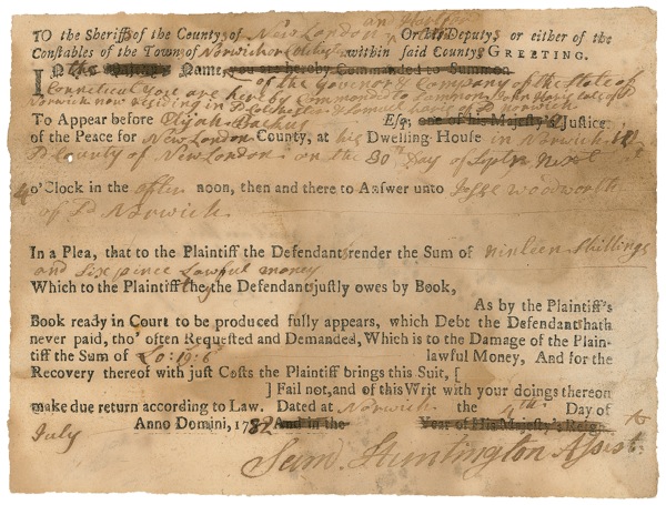 Lot #166 Declaration of Independence: Huntington, Samuel