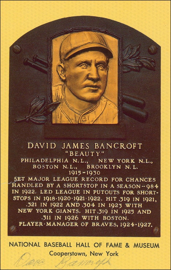 Lot #1320 Baseball Hall of Fame Plaque: Dave Bancroft