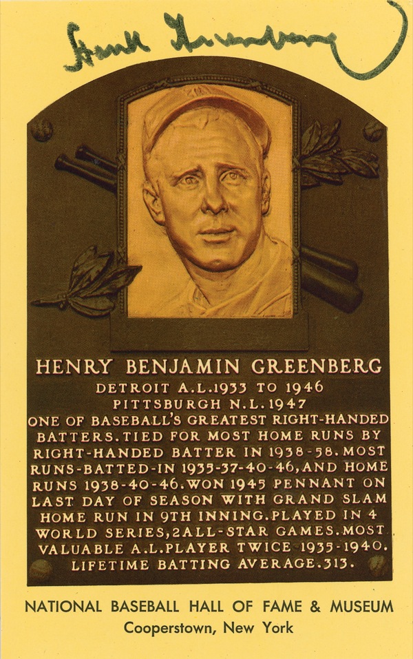 Lot #1330 Baseball Hall of Fame Plaque: Hank Greenberg