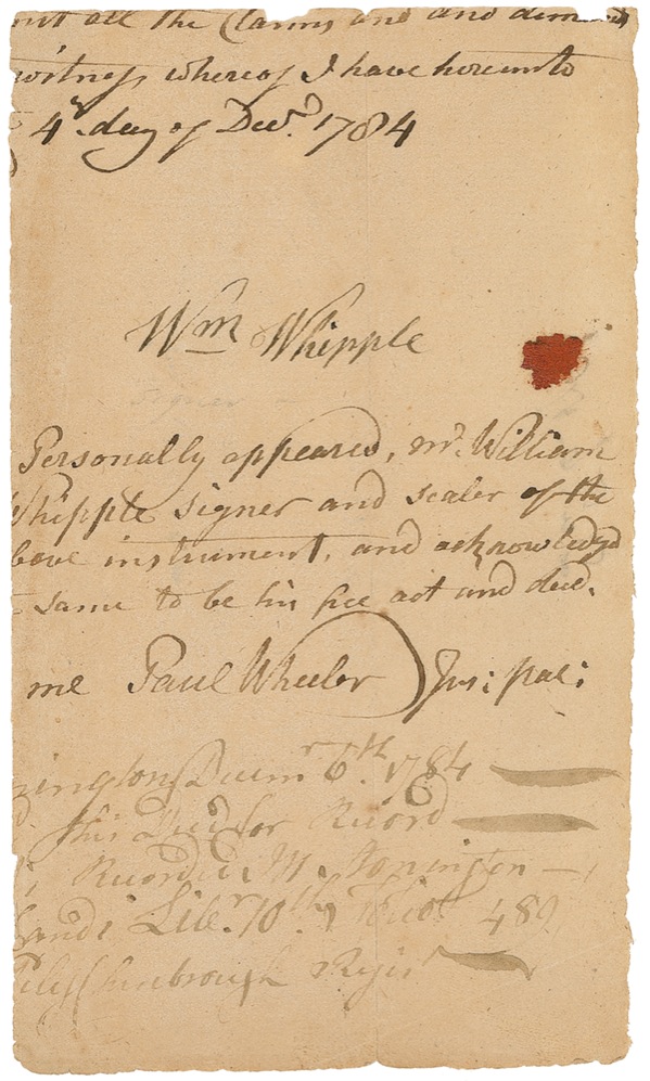 Lot #292 Declaration of Independence: William Whipple