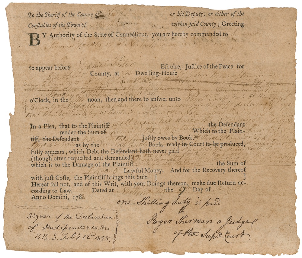 Lot #184 Declaration of Independence: Roger Sherm