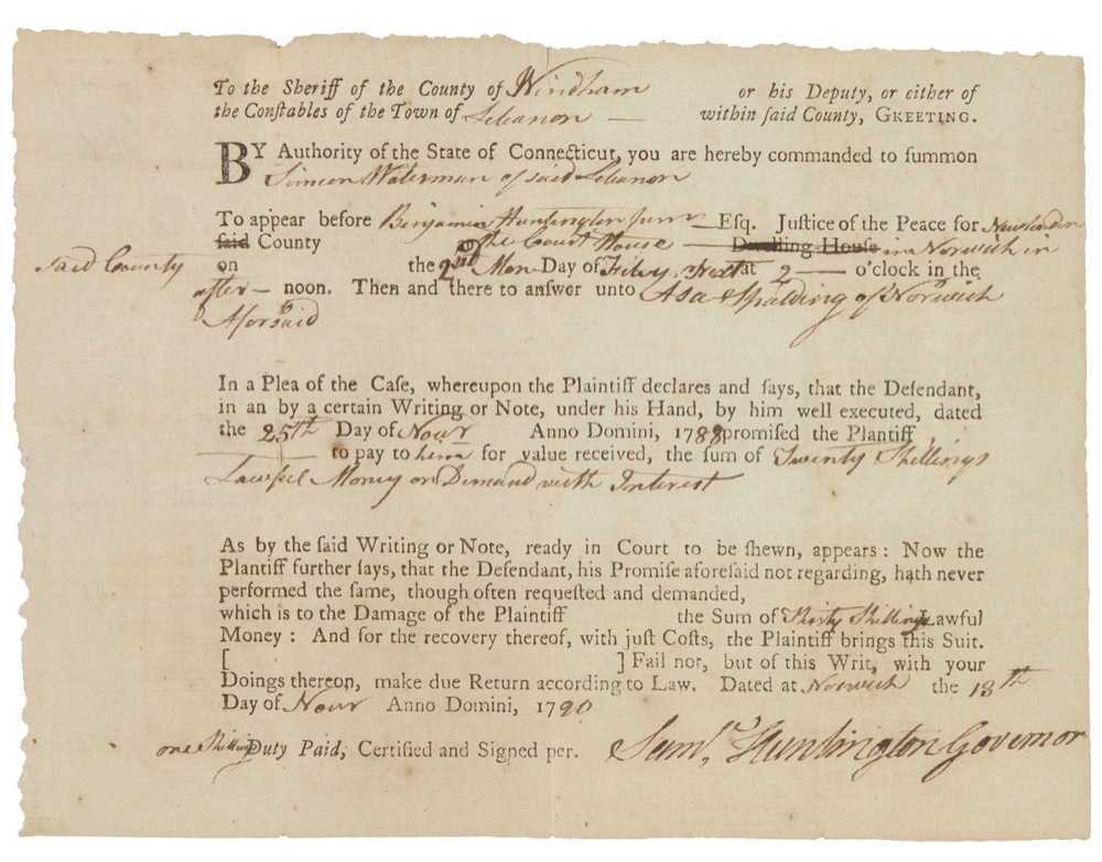 Lot #204 Declaration of Independence: Samuel Hunt