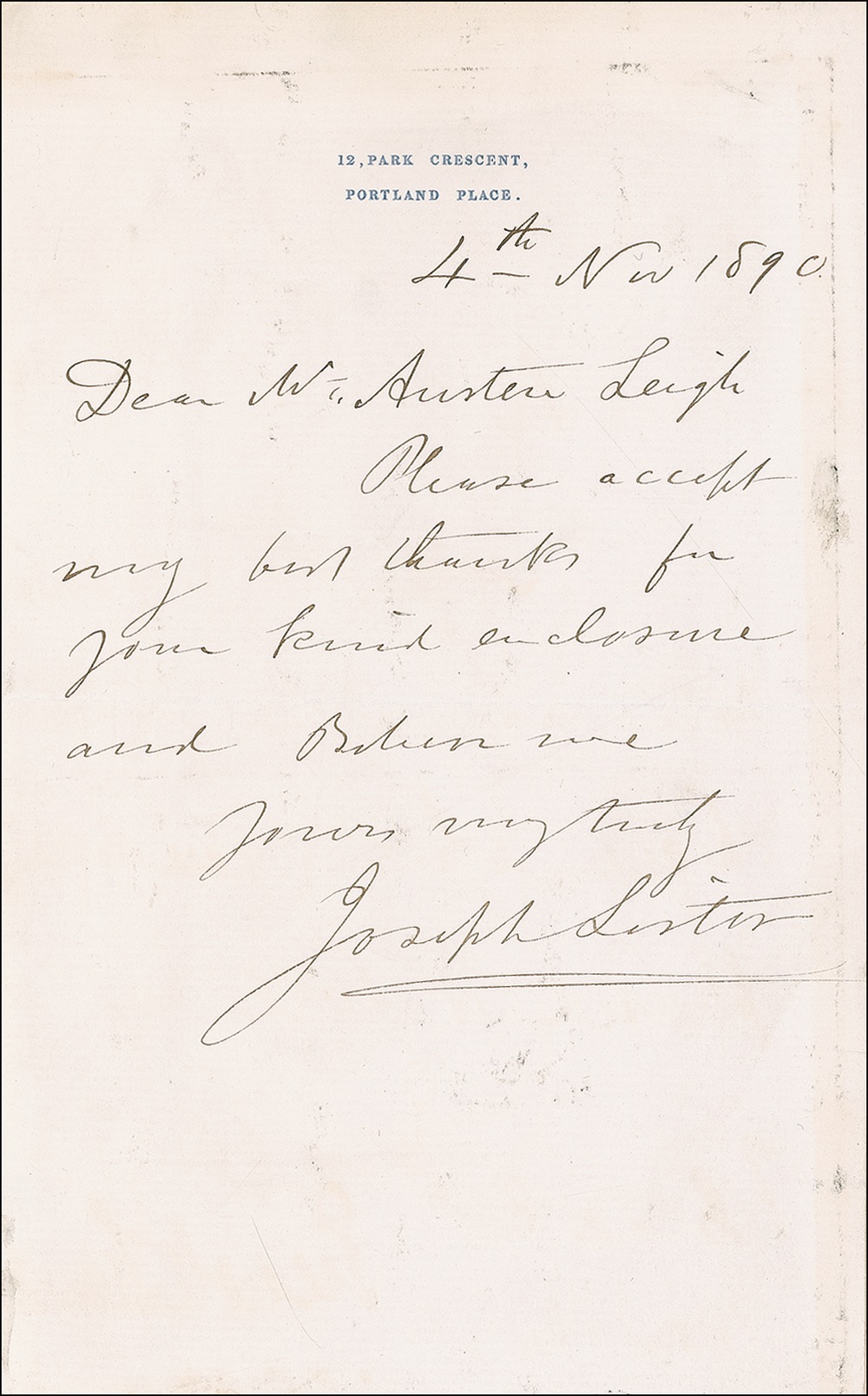 Lot #220 Joseph Lister