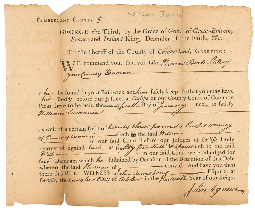 Lot #176 Declaration of Independence: James Wilson