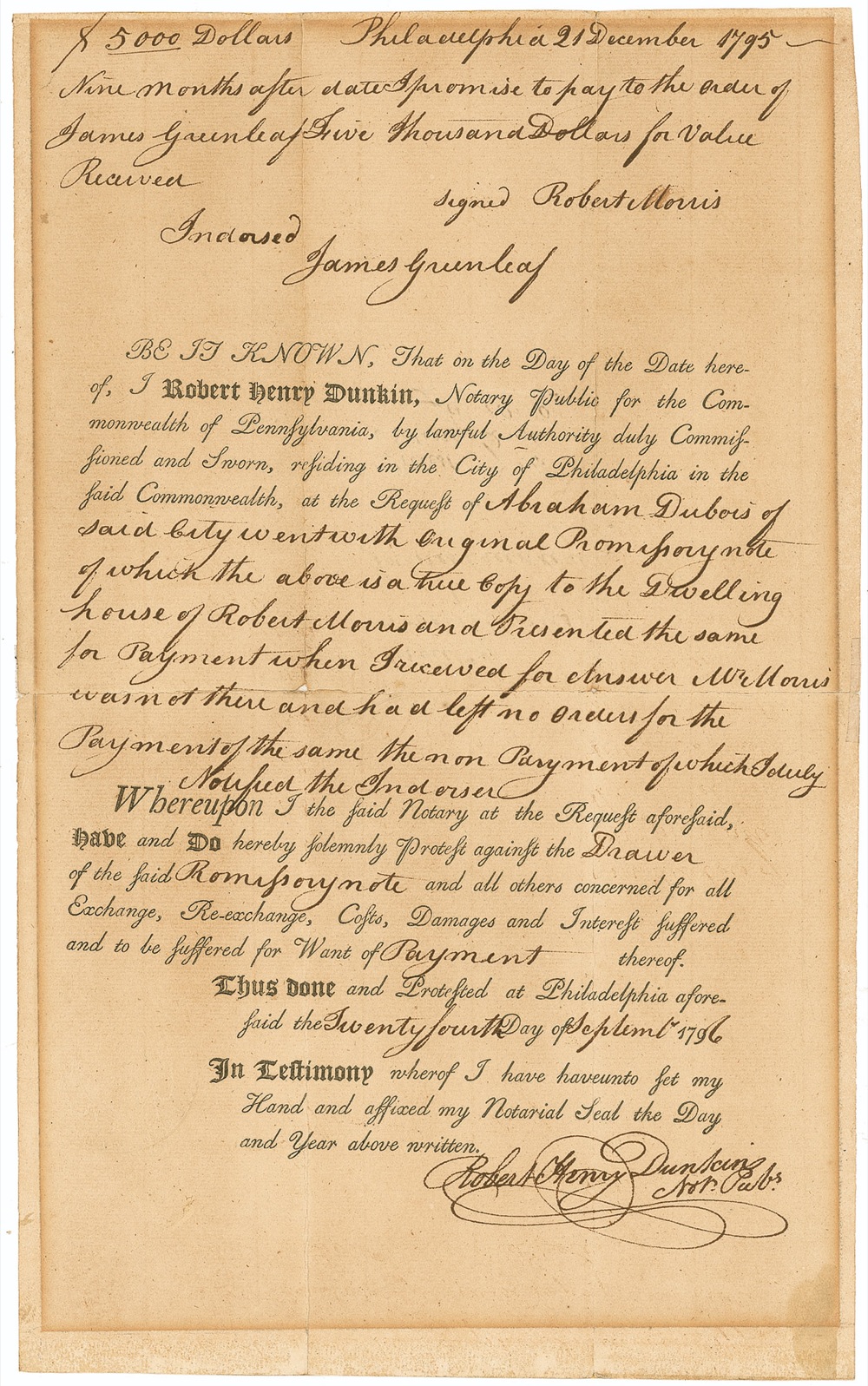Lot #222 Declaration of Independence: Morris,