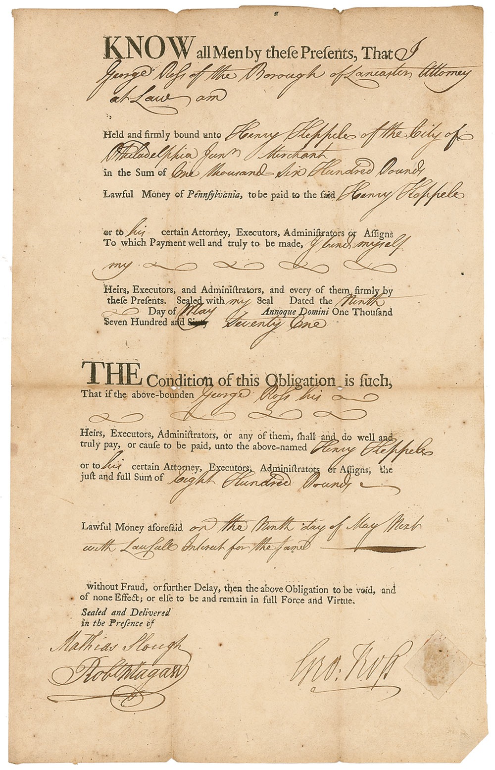 Lot #224 Declaration of Independence: George Ross