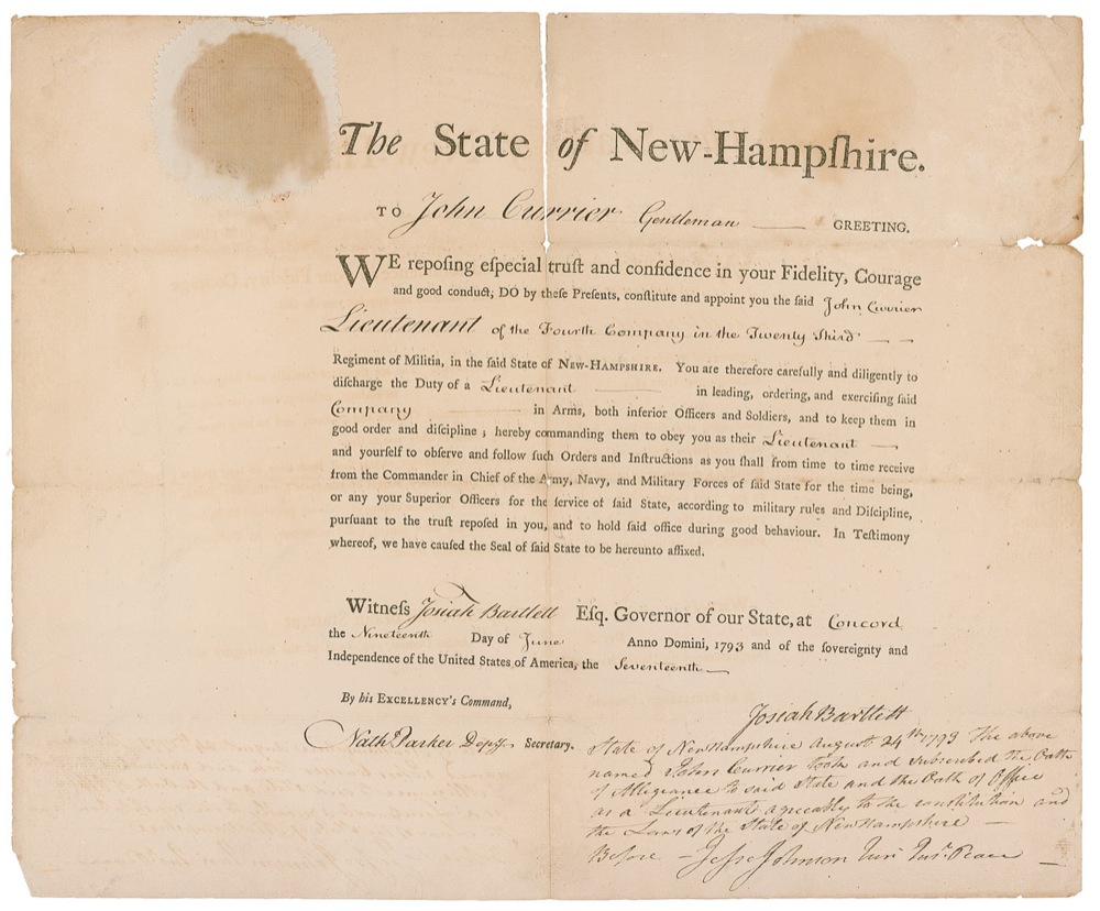 Lot #221 Declaration of Independence: Josiah