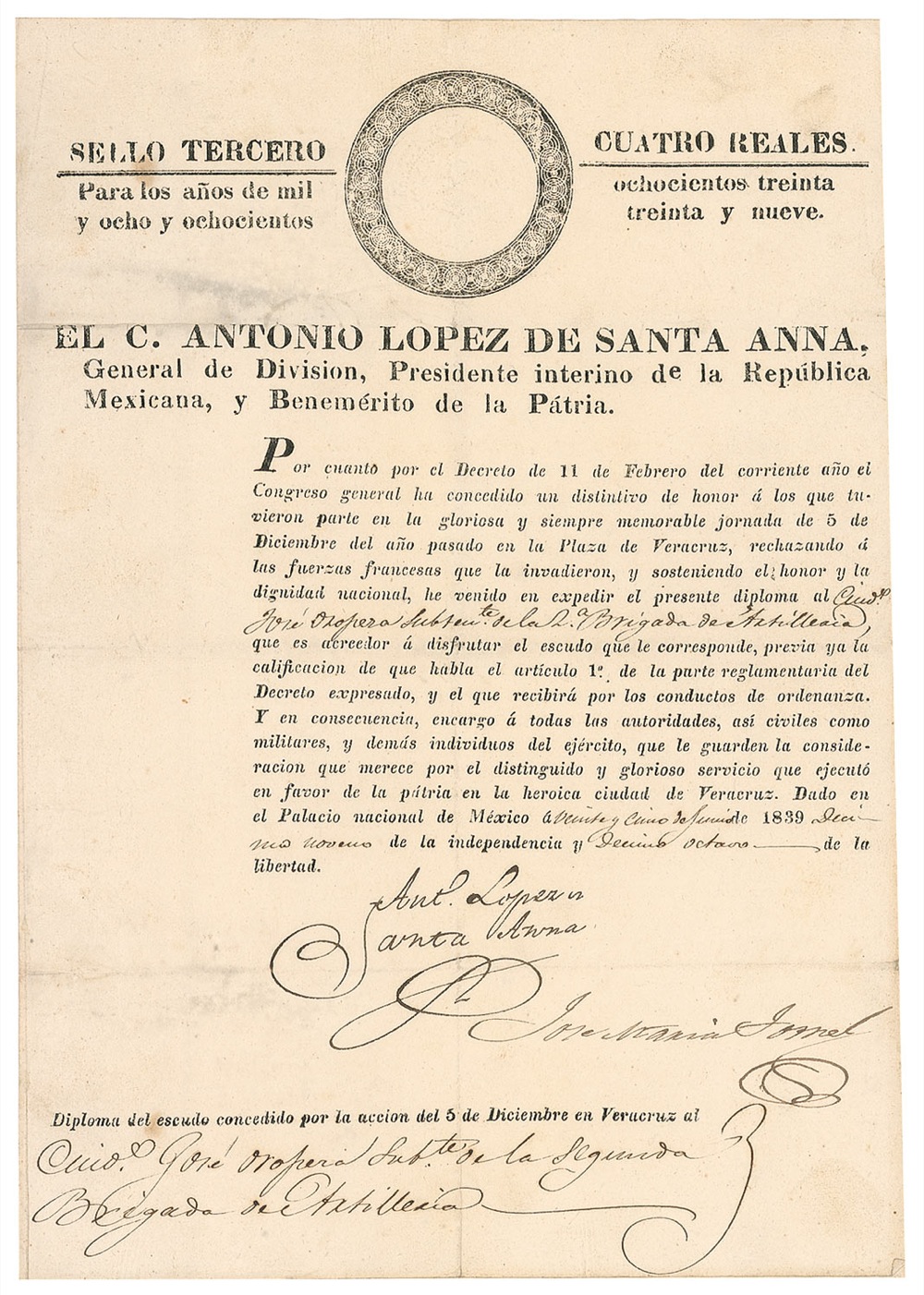 Lot #130 Antonio Lopez de Santa Anna