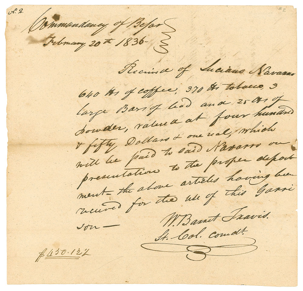 Lot #1025 William Barret Travis Autograph Document Signed
