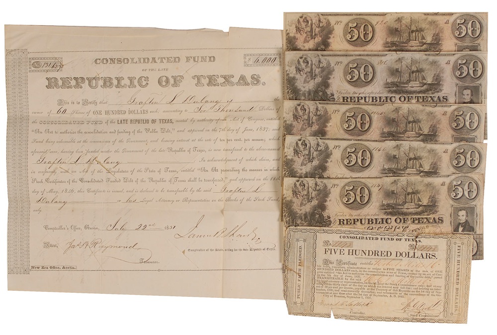 Lot #136 Texas Notes and Currency