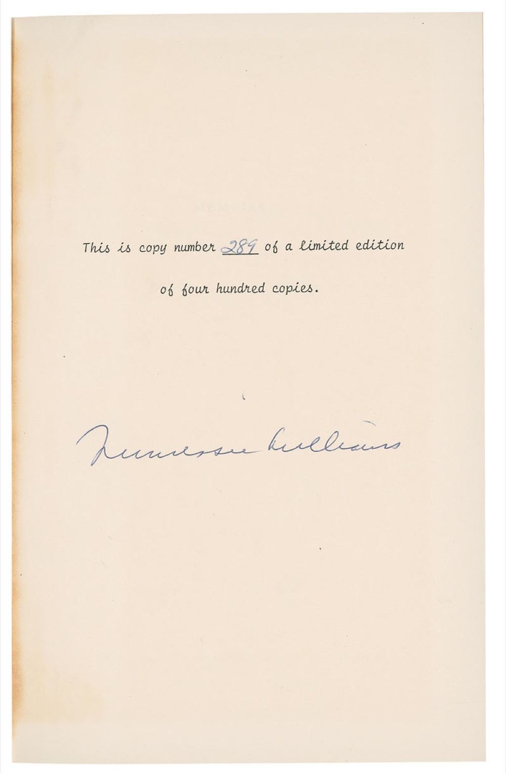 Lot #648 Tennessee Williams