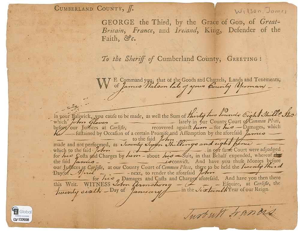 Lot #227 Declaration of Independence: James Wilson