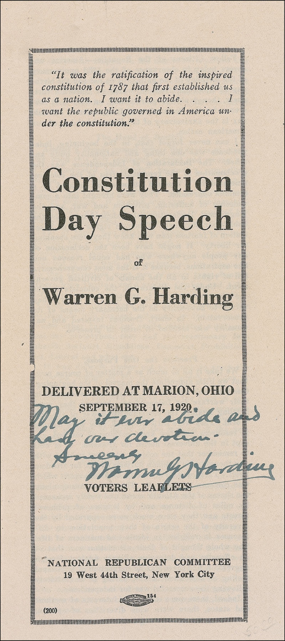 Lot #66 Warren G. Harding