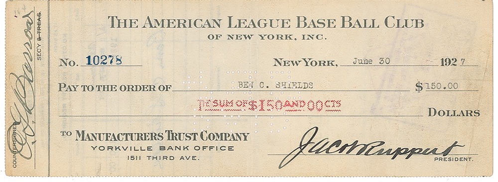 Lot #1595 NY Yankees: Jacob Ruppert and Ed Barrow