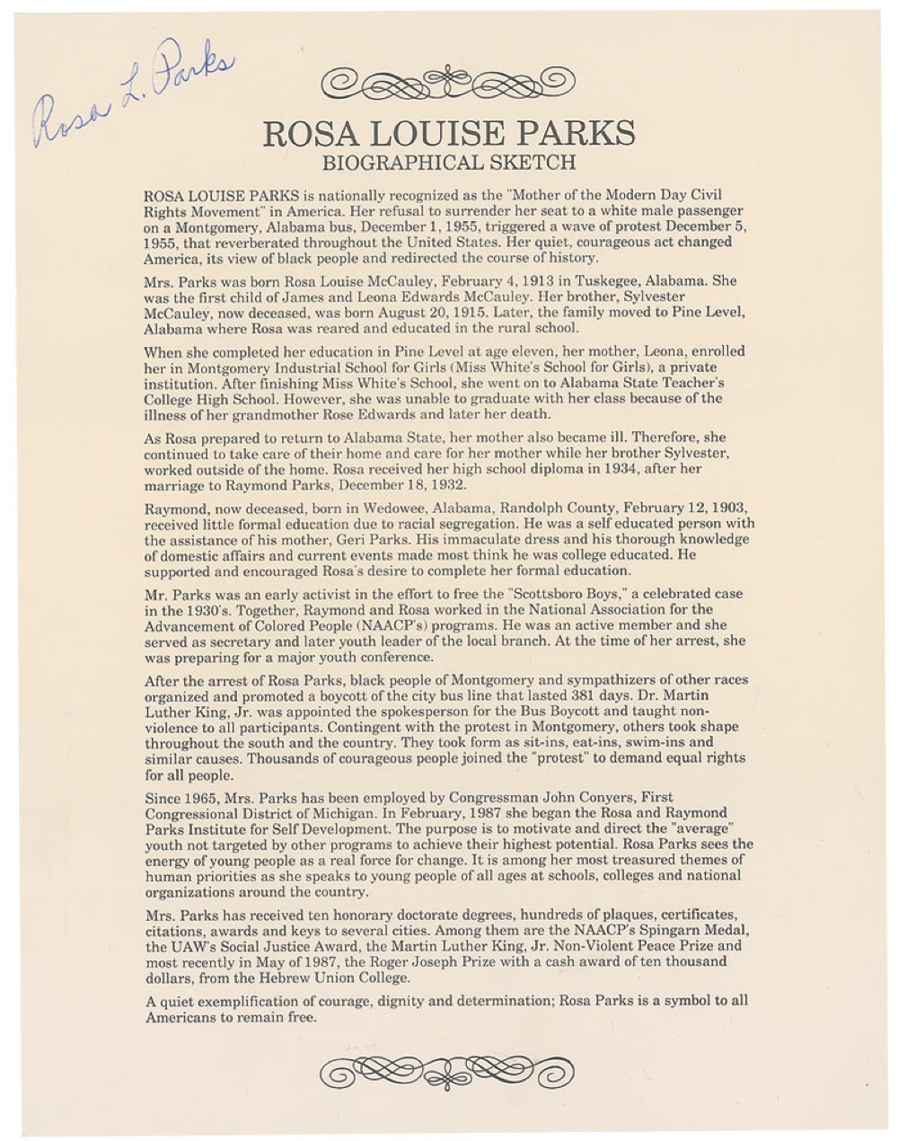 Lot #269 Rosa Parks
