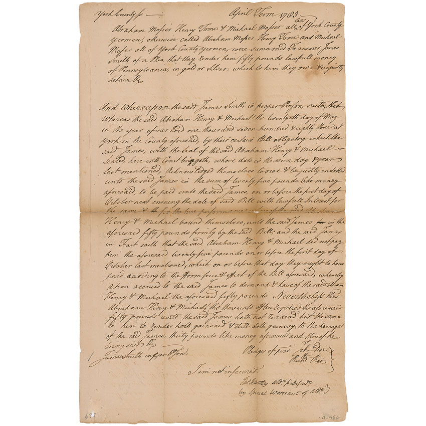 Lot #183 Declaration of Independence: James Smith