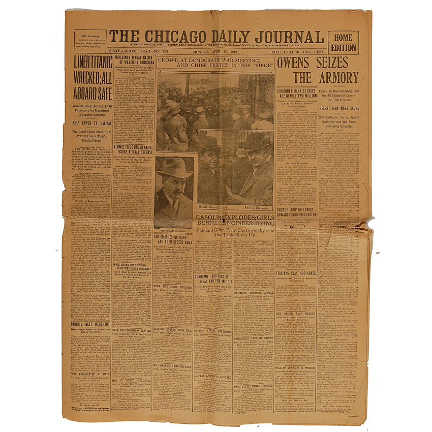 Lot #1792 Titanic Chicago Daily Journal