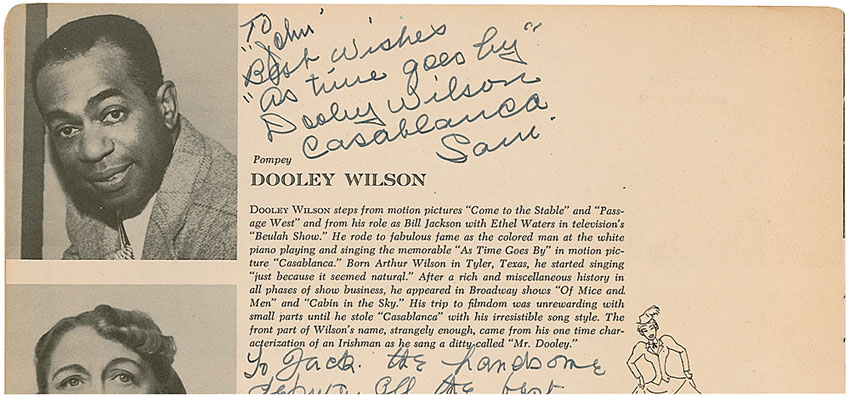 Lot #936  Casablanca: Dooley Wilson
