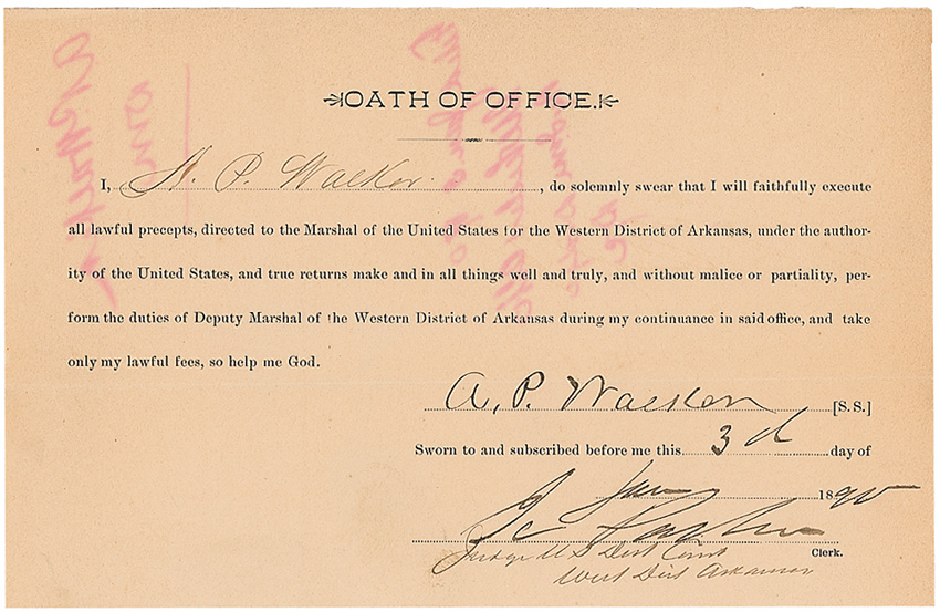 Lot #7 Marshal Oath of Office Issued by Isaac Parker 