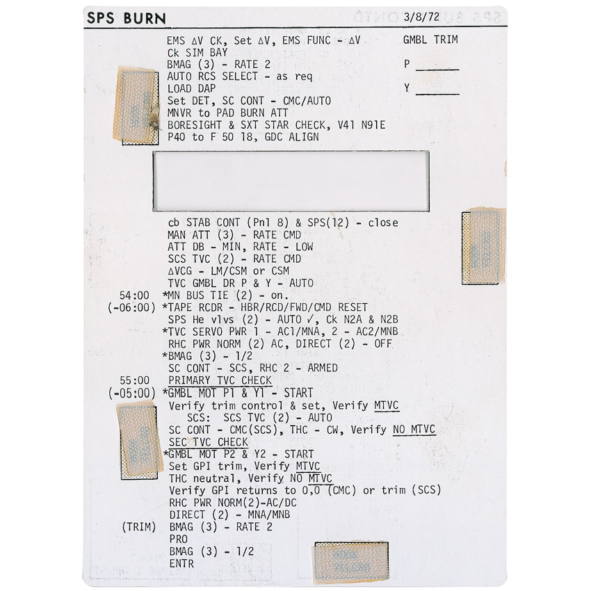 Lot #553 Apollo 16 Training Cue Card