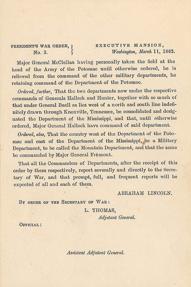 Lot #40 Lincoln War Order