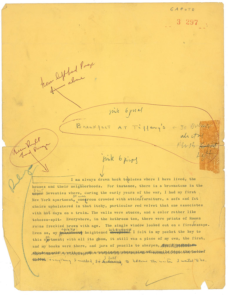 Lot #283 Breakfast at Tiffany's Hand-Corrected Manuscript by Truman Capote - Image 2