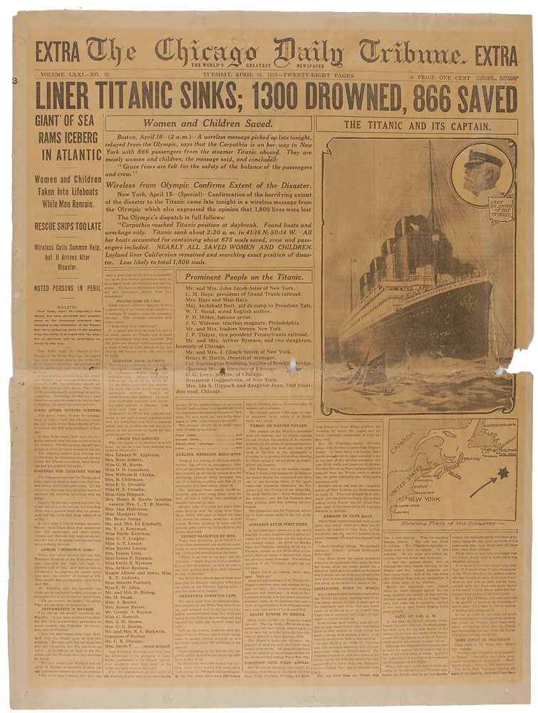 Lot #133 Chicago Daily Tribune: April 16, 1912
