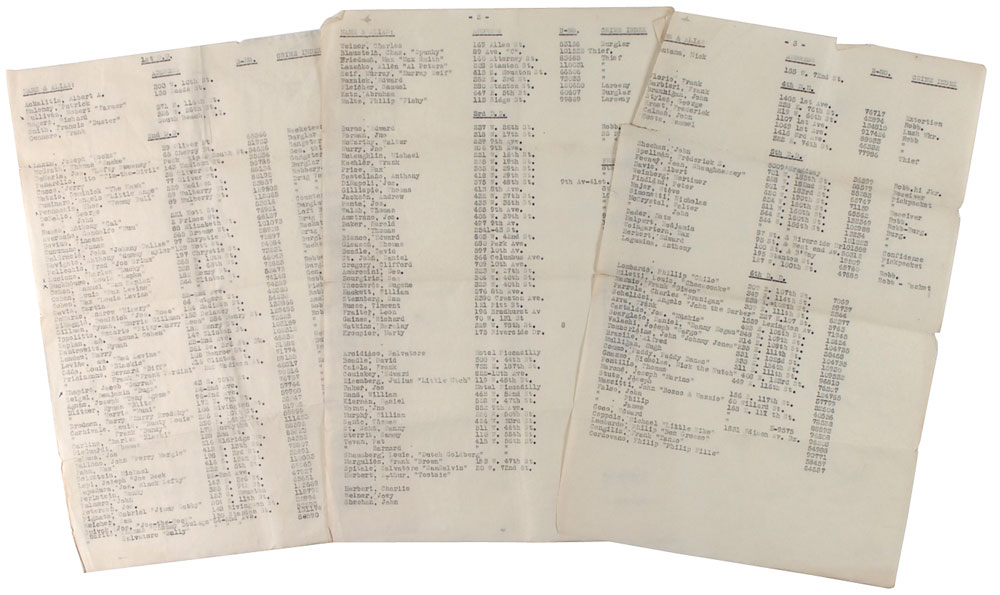 Lot #2201 NYPD Crime Index: Luciano, Siegel, and