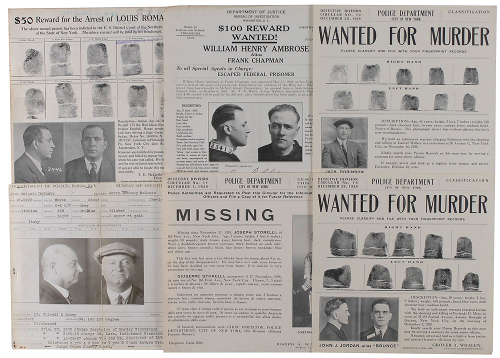 Lot #2219 NYPD Wanted Posters: 1927–1929
