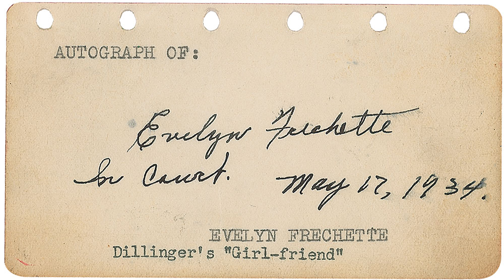 Lot #2118 John Dillinger: Evelyn ‘Billie’